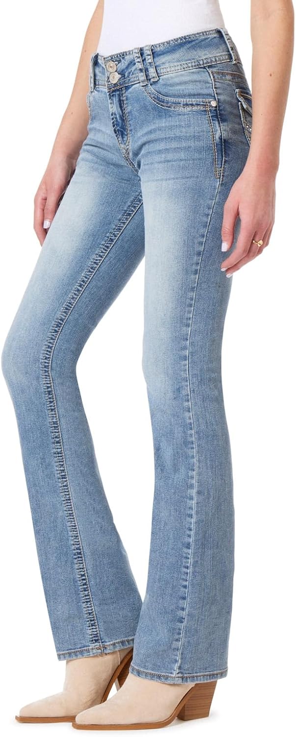 Luscious Curvy Bootcut Jeans for Women Mid-Rise Stretch Denim in Petite, Midsize, Plus Size, Juniors Jeans